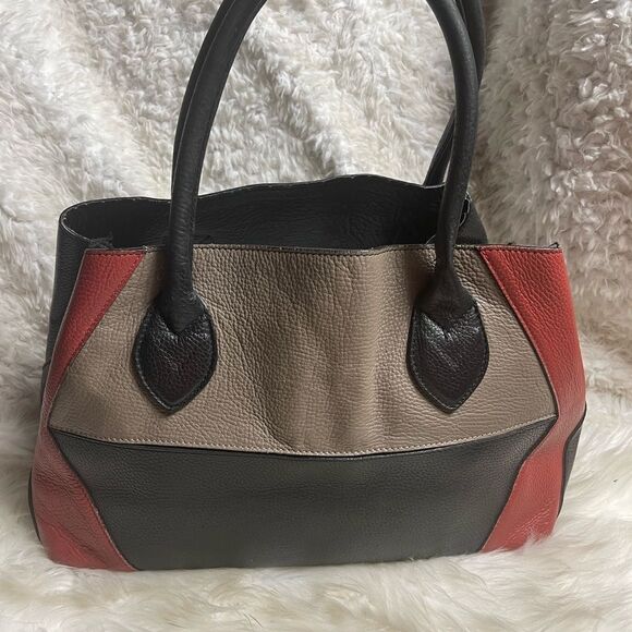 Giorgio Milano made in Italy pebble leather black, taupe & Red shoulder bag - Picture 3 of 13